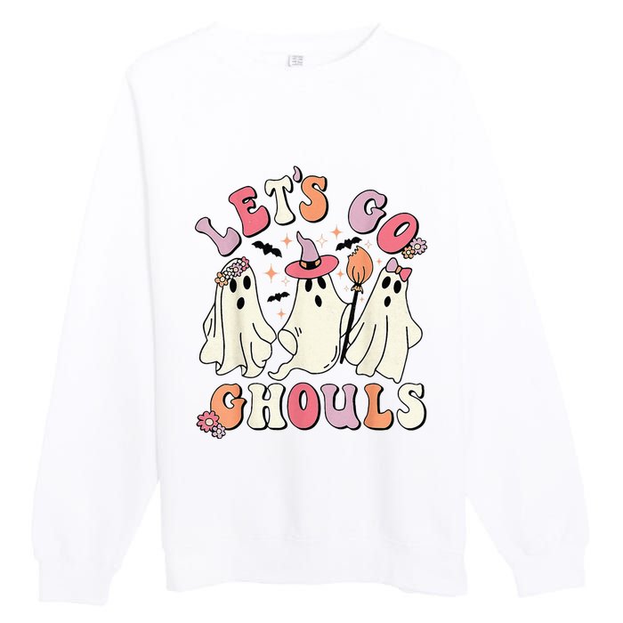 Lets Go Ghouls Halloween Ghost Outfit Costume Retro Groovy Premium Crewneck Sweatshirt