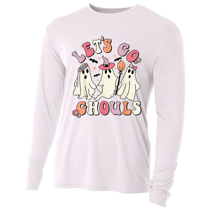 Lets Go Ghouls Halloween Ghost Outfit Costume Retro Groovy Cooling Performance Long Sleeve Crew