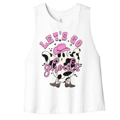 Lets Go Ghouls Cow Ghost Western Halloween Cute Gift Women's Racerback Cropped Tank