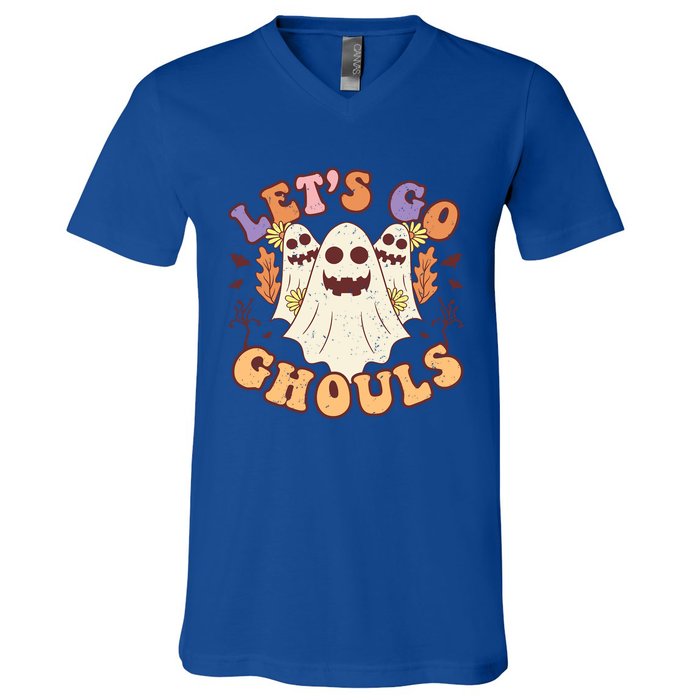 Lets Go Ghouls Halloween Ghost Retro Groovy Meaningful Gift V-Neck T-Shirt