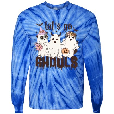 Lets Go Ghouls Cute Ghost Floral Groovy Halloween Gift Tie-Dye Long Sleeve Shirt