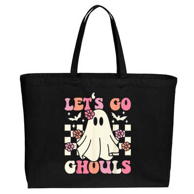 Lets Go Ghouls Halloween Ghost Costume Retro Groovy Cotton Canvas Jumbo Tote