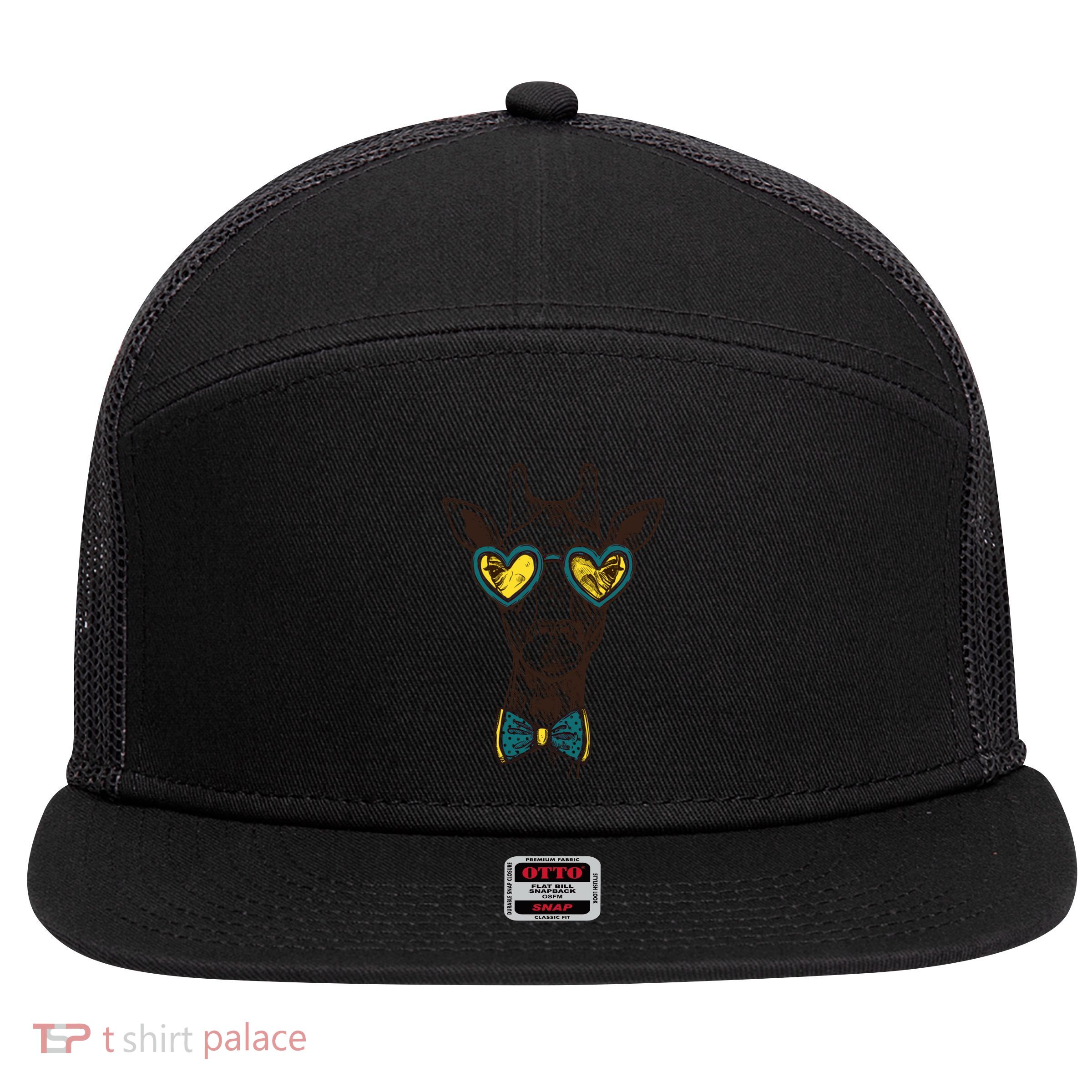 Love Giraffe Glasses Wildlife Wild Animal Gift 7 Panel Mesh Trucker Snapback Hat