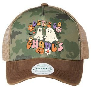 Lets Go Ghouls Retro Groovy Halloween Ghost Pumpkin Season Gift Legacy Tie Dye Trucker Hat