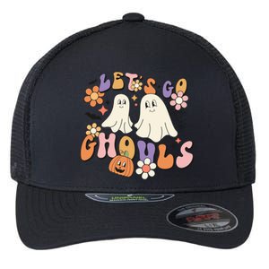 Lets Go Ghouls Retro Groovy Halloween Ghost Pumpkin Season Gift Flexfit Unipanel Trucker Cap