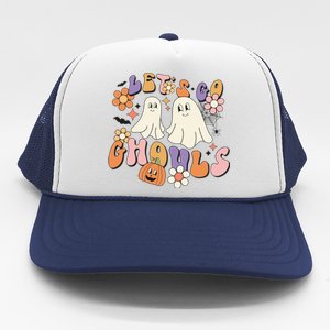 Lets Go Ghouls Retro Groovy Halloween Ghost Pumpkin Season Gift Trucker Hat