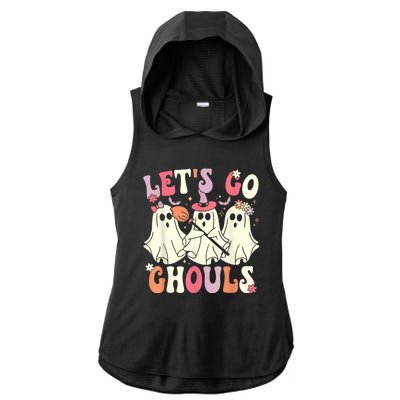 Lets Go Ghouls Halloween Ghost Costume Retro Groovy Ladies PosiCharge Tri-Blend Wicking Draft Hoodie Tank