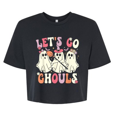 Lets Go Ghouls Halloween Ghost Costume Retro Groovy Bella+Canvas Jersey Crop Tee