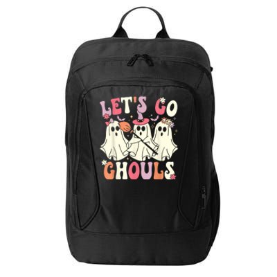 Lets Go Ghouls Halloween Ghost Costume Retro Groovy City Backpack