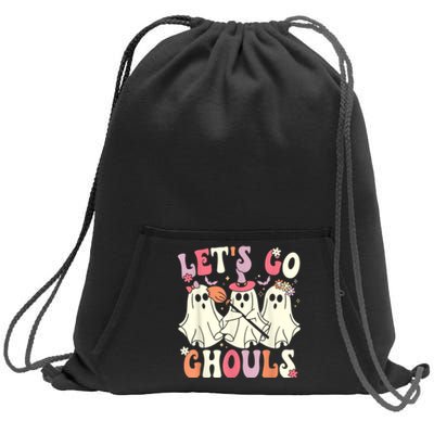 Lets Go Ghouls Halloween Ghost Costume Retro Groovy Sweatshirt Cinch Pack Bag