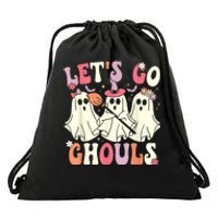 Lets Go Ghouls Halloween Ghost Costume Retro Groovy Drawstring Bag