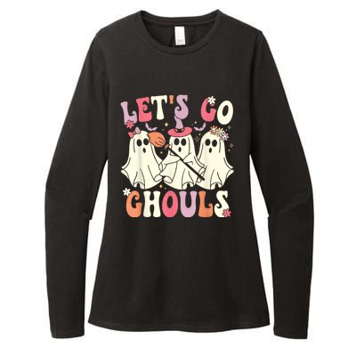 Lets Go Ghouls Halloween Ghost Costume Retro Groovy Womens CVC Long Sleeve Shirt