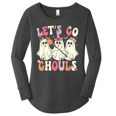 Lets Go Ghouls Halloween Ghost Costume Retro Groovy Women's Perfect Tri Tunic Long Sleeve Shirt