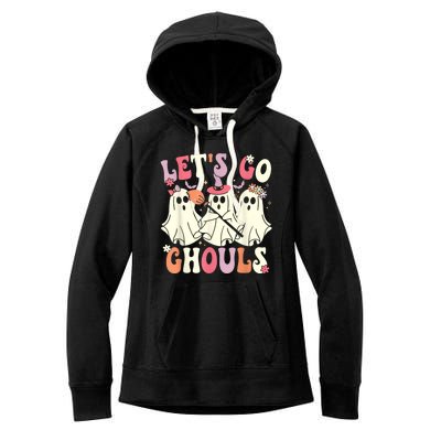 Lets Go Ghouls Halloween Ghost Costume Retro Groovy Women's Fleece Hoodie