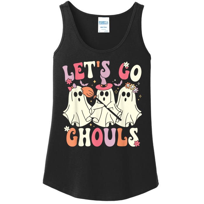 Lets Go Ghouls Halloween Ghost Costume Retro Groovy Ladies Essential Tank