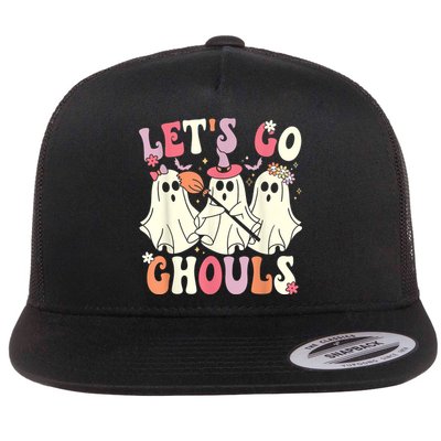 Lets Go Ghouls Halloween Ghost Costume Retro Groovy Flatbill Hat