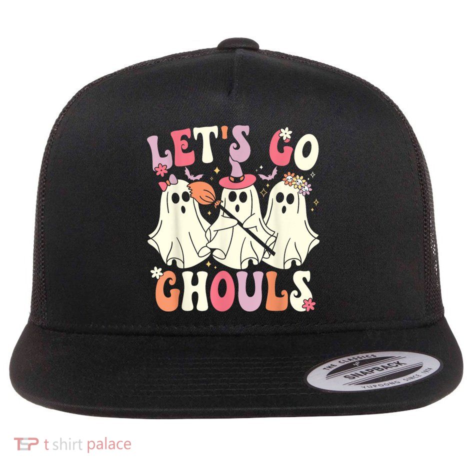 Lets Go Ghouls Halloween Ghost Costume Retro Groovy Flatbill Hat