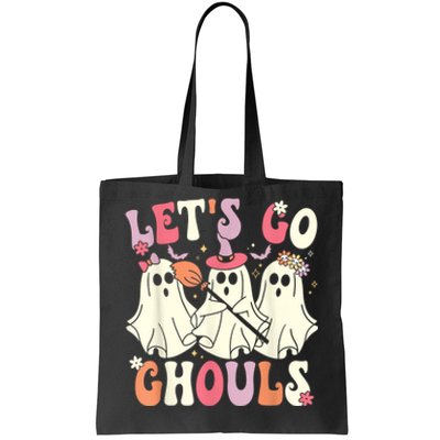 Lets Go Ghouls Halloween Ghost Costume Retro Groovy Tote Bag