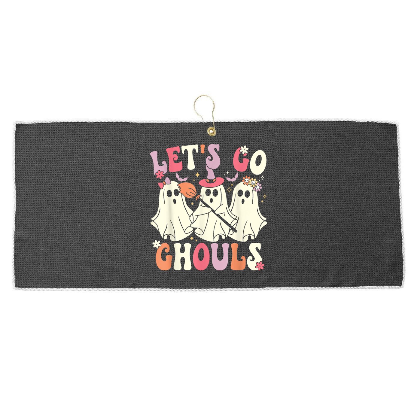 Lets Go Ghouls Halloween Ghost Costume Retro Groovy Large Microfiber Waffle Golf Towel