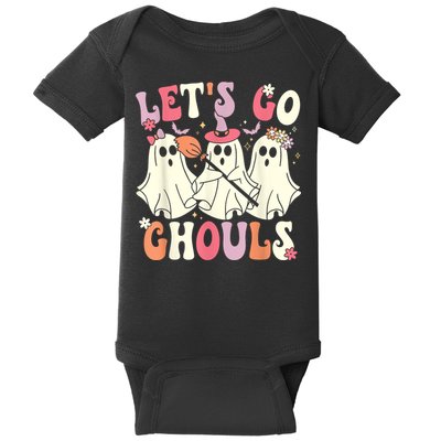 Lets Go Ghouls Halloween Ghost Costume Retro Groovy Baby Bodysuit