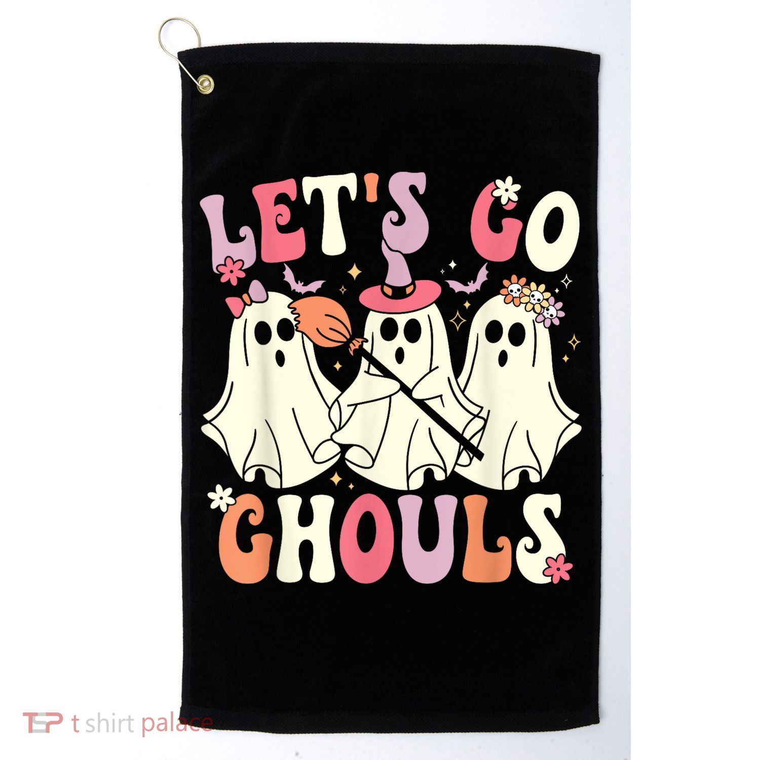 Lets Go Ghouls Halloween Ghost Costume Retro Groovy Golf Towel