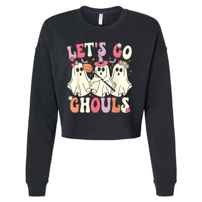 Lets Go Ghouls Halloween Ghost Costume Retro Groovy Cropped Pullover Crew