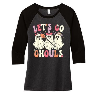 Lets Go Ghouls Halloween Ghost Costume Retro Groovy Women's Tri-Blend 3/4-Sleeve Raglan Shirt