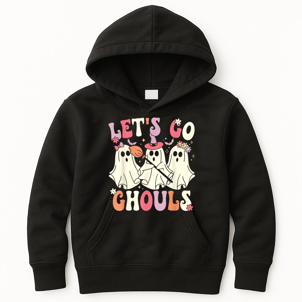 Lets Go Ghouls Halloween Ghost Costume Retro Groovy Kids Hoodie