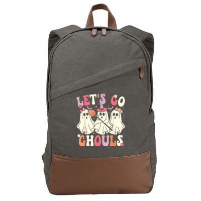 Lets Go Ghouls Halloween Ghost Costume Retro Groovy Cotton Canvas Backpack