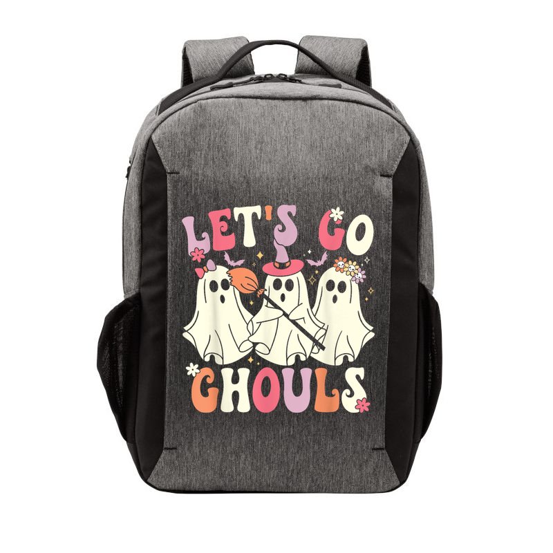 Lets Go Ghouls Halloween Ghost Costume Retro Groovy Vector Backpack