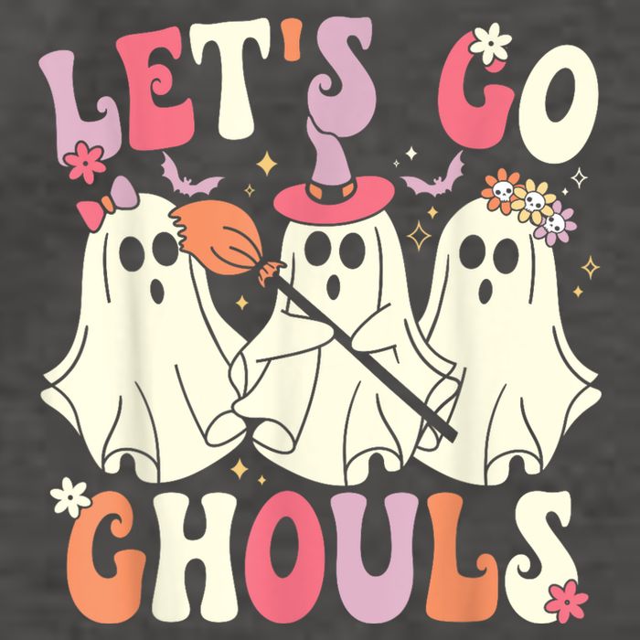 Lets Go Ghouls Halloween Ghost Costume Retro Groovy Vector Backpack
