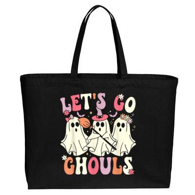 Lets Go Ghouls Halloween Ghost Costume Retro Groovy Cotton Canvas Jumbo Tote