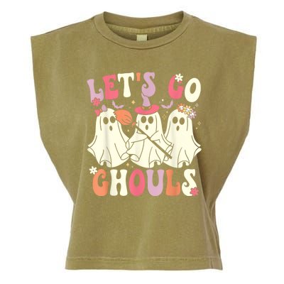 Lets Go Ghouls Halloween Ghost Costume Retro Groovy Garment-Dyed Women's Muscle Tee