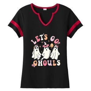 Lets Go Ghouls Groovy Retro Spooky Season Great Gift Ladies Halftime Notch Neck Tee