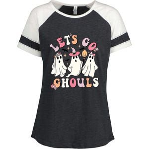 Lets Go Ghouls Groovy Retro Spooky Season Great Gift Enza Ladies Jersey Colorblock Tee