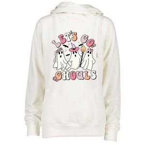 Lets Go Ghouls Groovy Retro Spooky Season Great Gift Womens Funnel Neck Pullover Hood