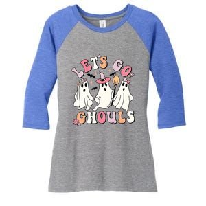 Lets Go Ghouls Groovy Retro Spooky Season Great Gift Women's Tri-Blend 3/4-Sleeve Raglan Shirt