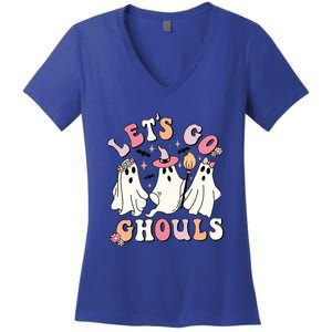 Lets Go Ghouls Groovy Retro Spooky Season Great Gift Women's V-Neck T-Shirt