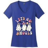 Lets Go Ghouls Groovy Retro Spooky Season Great Gift Women's V-Neck T-Shirt