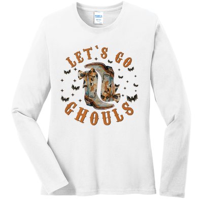 Lets Go Ghouls Halloween Cowgirl Ladies Long Sleeve Shirt