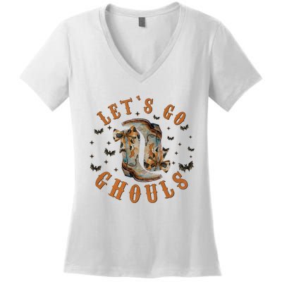 Lets Go Ghouls Halloween Cowgirl Women's V-Neck T-Shirt