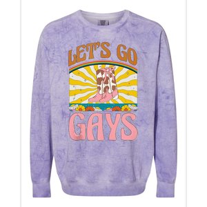 LetS Go Gays Rights Cowboy Boot Groovy Retro Lgbtq Colorblast Crewneck Sweatshirt