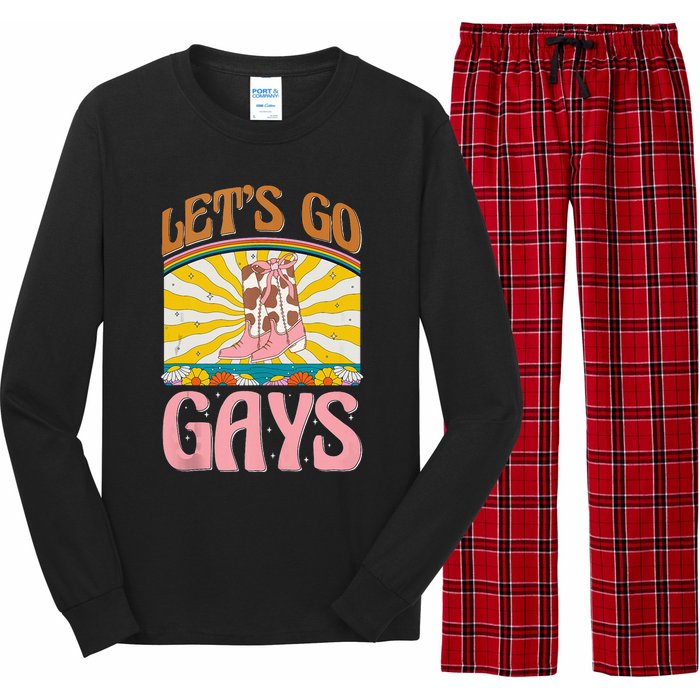 LetS Go Gays Rights Cowboy Boot Groovy Retro Lgbtq Long Sleeve Pajama Set