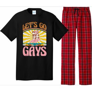 LetS Go Gays Rights Cowboy Boot Groovy Retro Lgbtq Pajama Set