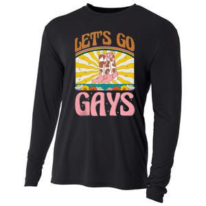 LetS Go Gays Rights Cowboy Boot Groovy Retro Lgbtq Cooling Performance Long Sleeve Crew