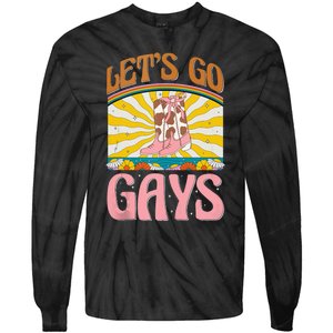 LetS Go Gays Rights Cowboy Boot Groovy Retro Lgbtq Tie-Dye Long Sleeve Shirt