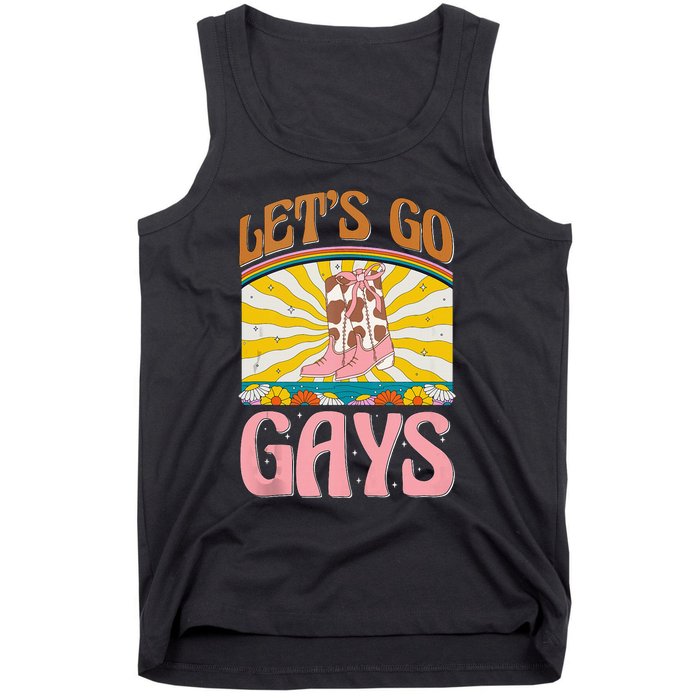 LetS Go Gays Rights Cowboy Boot Groovy Retro Lgbtq Tank Top