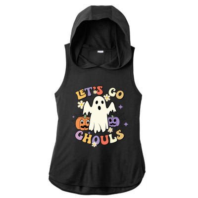 Lets Go Ghouls Halloween Groovy Style Ghost Pumpkin Gift Ladies PosiCharge Tri-Blend Wicking Draft Hoodie Tank