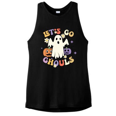 Lets Go Ghouls Halloween Groovy Style Ghost Pumpkin Gift Ladies PosiCharge Tri-Blend Wicking Tank