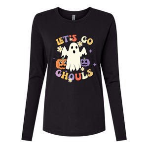 Lets Go Ghouls Halloween Groovy Style Ghost Pumpkin Gift Womens Cotton Relaxed Long Sleeve T-Shirt